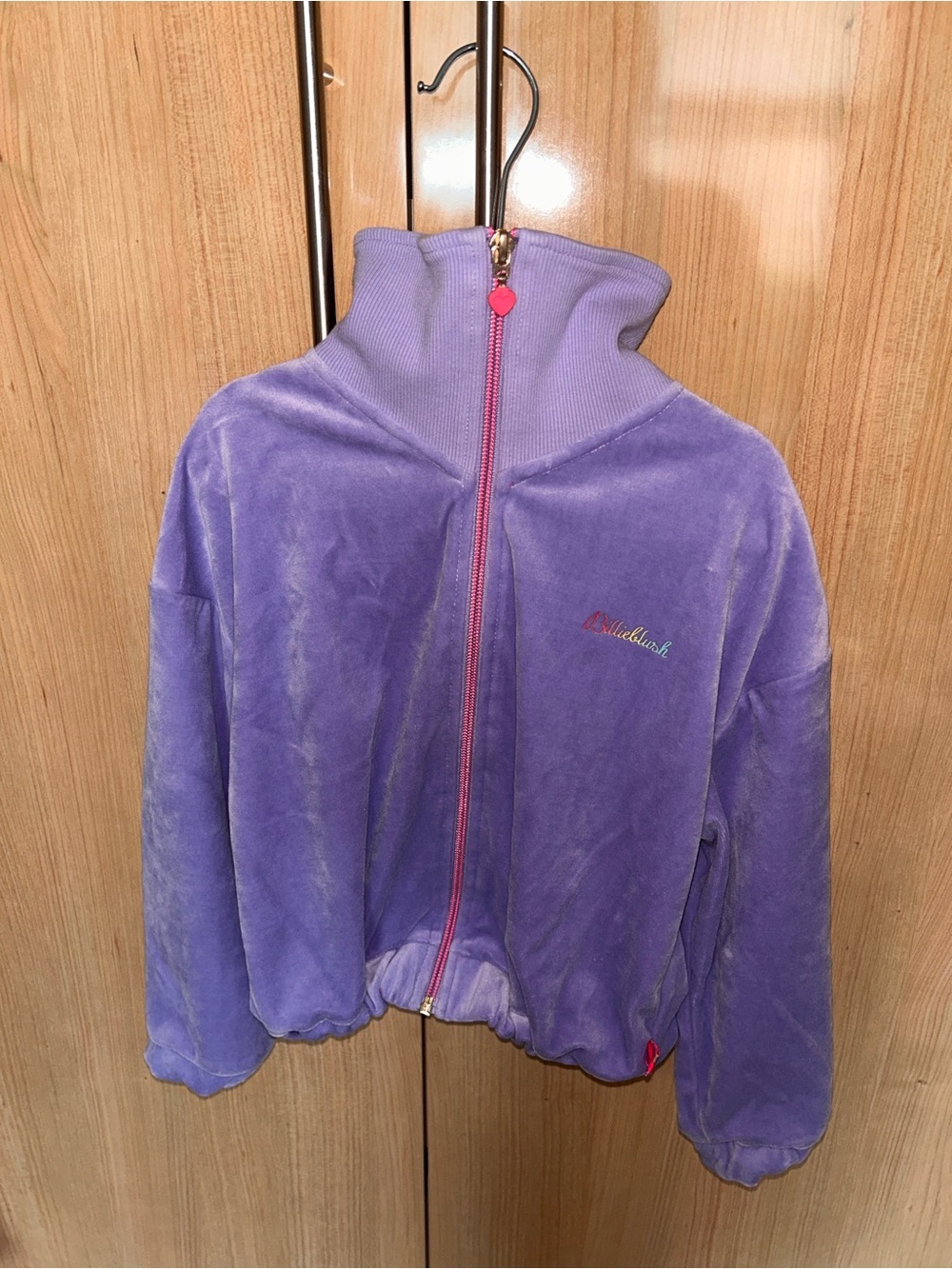 Billieblush Purple Velour Zip Hoodie with Pink Zip
